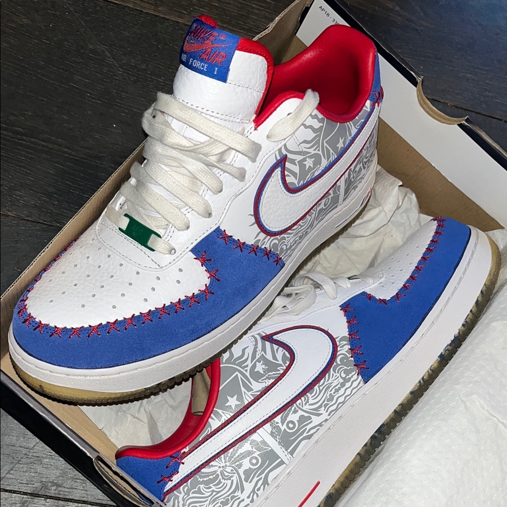 Classic Low-Top Sneakers in White/Blue/Red - Premium Casual Style - Picture 2 of 2